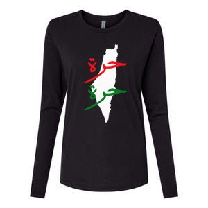 Palestine Free Palestine In Arabic Free Gaza Palestine Flag Womens Cotton Relaxed Long Sleeve T-Shirt