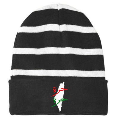 Palestine Free Palestine In Arabic Free Gaza Palestine Flag Striped Beanie with Solid Band