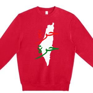 Palestine Free Palestine In Arabic Free Gaza Palestine Flag Premium Crewneck Sweatshirt