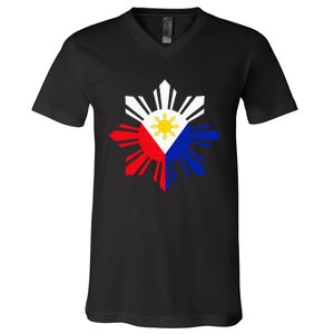 Philippine Flag Pinoy Flag Filipino Pinoy Sun V-Neck T-Shirt