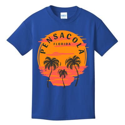 Pensacola Florida Palm Trees Sunset Skull Beach Vacation Gift Kids T-Shirt