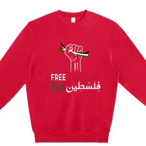 Palestine Free Palestine in Arabic Free Gaza Palestine Flag Premium Crewneck Sweatshirt