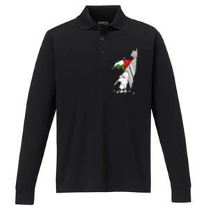 Palestine Free Palestine In Arabic Free Gaza Palestine Performance Long Sleeve Polo