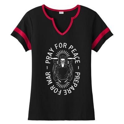 Pray For Peace Prepare For War Ladies Halftime Notch Neck Tee