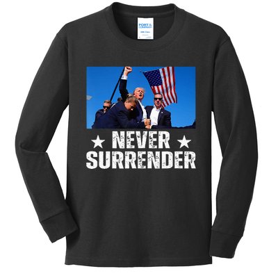 Pray For President Trump Never Surrender God Bless Trump Kids Long Sleeve Shirt