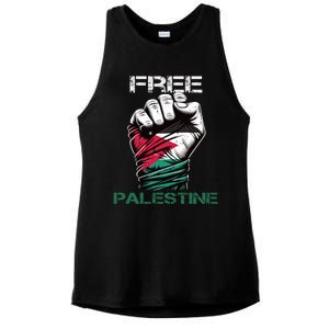 Palestine Free Palestine In Arabic Free Gaza Palestine Flag Design Ladies PosiCharge Tri-Blend Wicking Tank