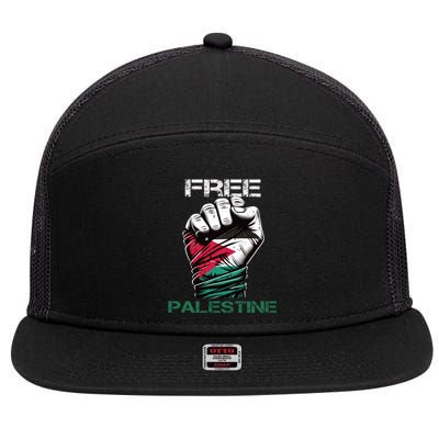 Palestine Free Palestine In Arabic Free Gaza Palestine Flag Design 7 Panel Mesh Trucker Snapback Hat