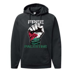 Palestine Free Palestine In Arabic Free Gaza Palestine Flag Design Performance Fleece Hoodie