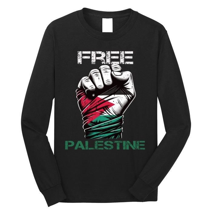 Palestine Free Palestine In Arabic Free Gaza Palestine Flag Design Long Sleeve Shirt