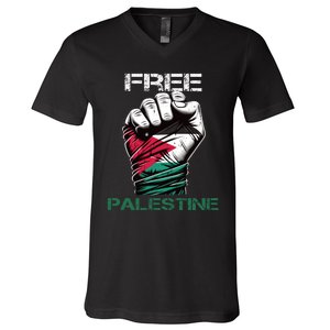 Palestine Free Palestine In Arabic Free Gaza Palestine Flag Design V-Neck T-Shirt