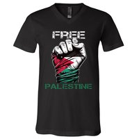 Palestine Free Palestine In Arabic Free Gaza Palestine Flag Design V-Neck T-Shirt