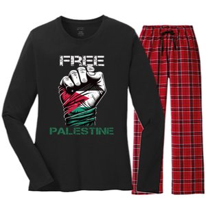 Palestine Free Palestine In Arabic Free Gaza Palestine Flag Design Women's Long Sleeve Flannel Pajama Set 