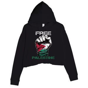 Palestine Free Palestine In Arabic Free Gaza Palestine Flag Design Crop Fleece Hoodie