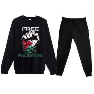 Palestine Free Palestine In Arabic Free Gaza Palestine Flag Design Premium Crewneck Sweatsuit Set