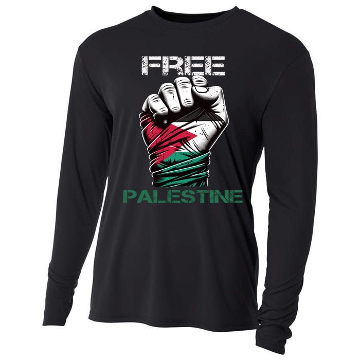 Palestine Free Palestine In Arabic Free Gaza Palestine Flag Design Cooling Performance Long Sleeve Crew