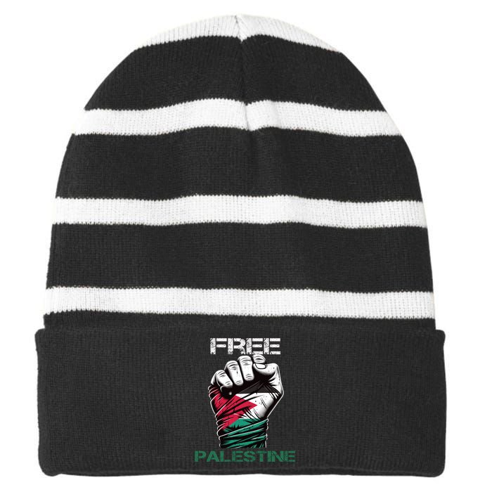 Palestine Free Palestine In Arabic Free Gaza Palestine Flag Design Striped Beanie with Solid Band