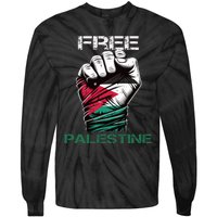 Palestine Free Palestine In Arabic Free Gaza Palestine Flag Design Tie-Dye Long Sleeve Shirt