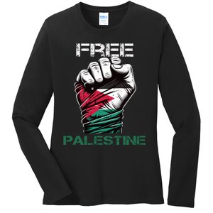 Palestine Free Palestine In Arabic Free Gaza Palestine Flag Design Ladies Long Sleeve Shirt