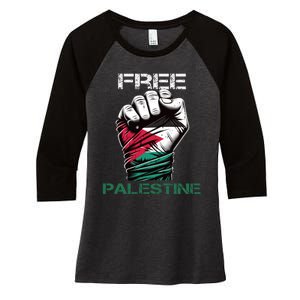 Palestine Free Palestine In Arabic Free Gaza Palestine Flag Design Women's Tri-Blend 3/4-Sleeve Raglan Shirt