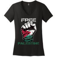 Palestine Free Palestine In Arabic Free Gaza Palestine Flag Design Women's V-Neck T-Shirt