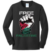 Palestine Free Palestine In Arabic Free Gaza Palestine Flag Design Kids Long Sleeve Shirt