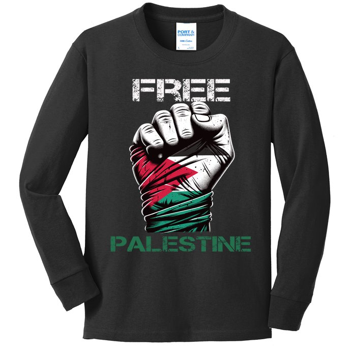 Palestine Free Palestine In Arabic Free Gaza Palestine Flag Design Kids Long Sleeve Shirt