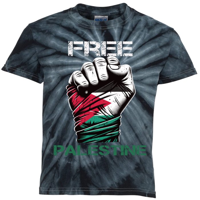 Palestine Free Palestine In Arabic Free Gaza Palestine Flag Design Kids Tie-Dye T-Shirt