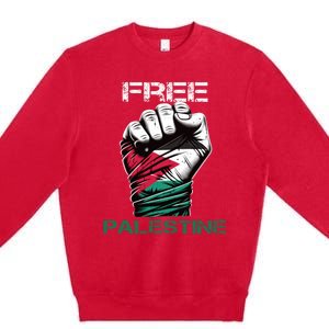 Palestine Free Palestine In Arabic Free Gaza Palestine Flag Design Premium Crewneck Sweatshirt