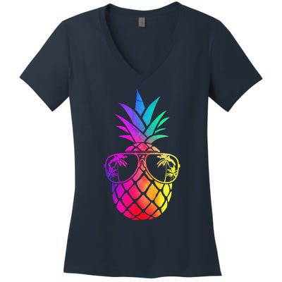 Pineapple Funny Pineapple Hawaii Summer Pineapple Women's V-Neck T-Shirt