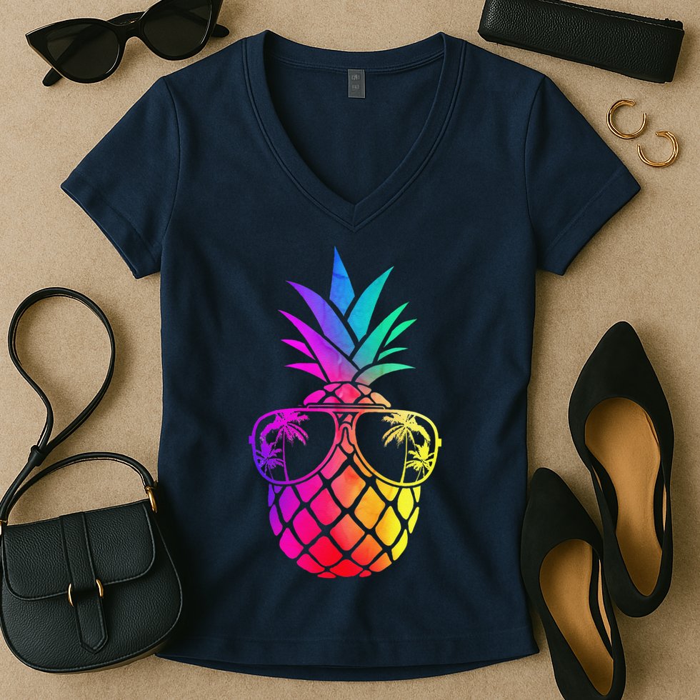 Pineapple Funny Pineapple Hawaii Summer Pineapple Women's V-Neck T-Shirt