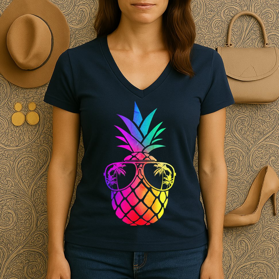 Pineapple Funny Pineapple Hawaii Summer Pineapple Women's V-Neck T-Shirt