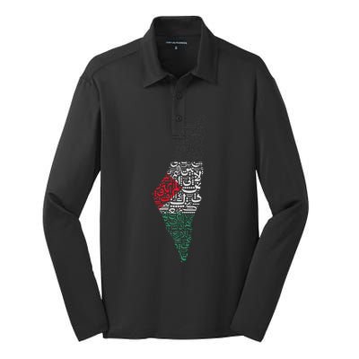 Palestine Free Palestine in Arabic Free Gaza Palestine Flag Silk Touch Performance Long Sleeve Polo