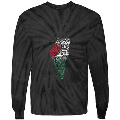 Palestine Free Palestine in Arabic Free Gaza Palestine Flag Tie-Dye Long Sleeve Shirt