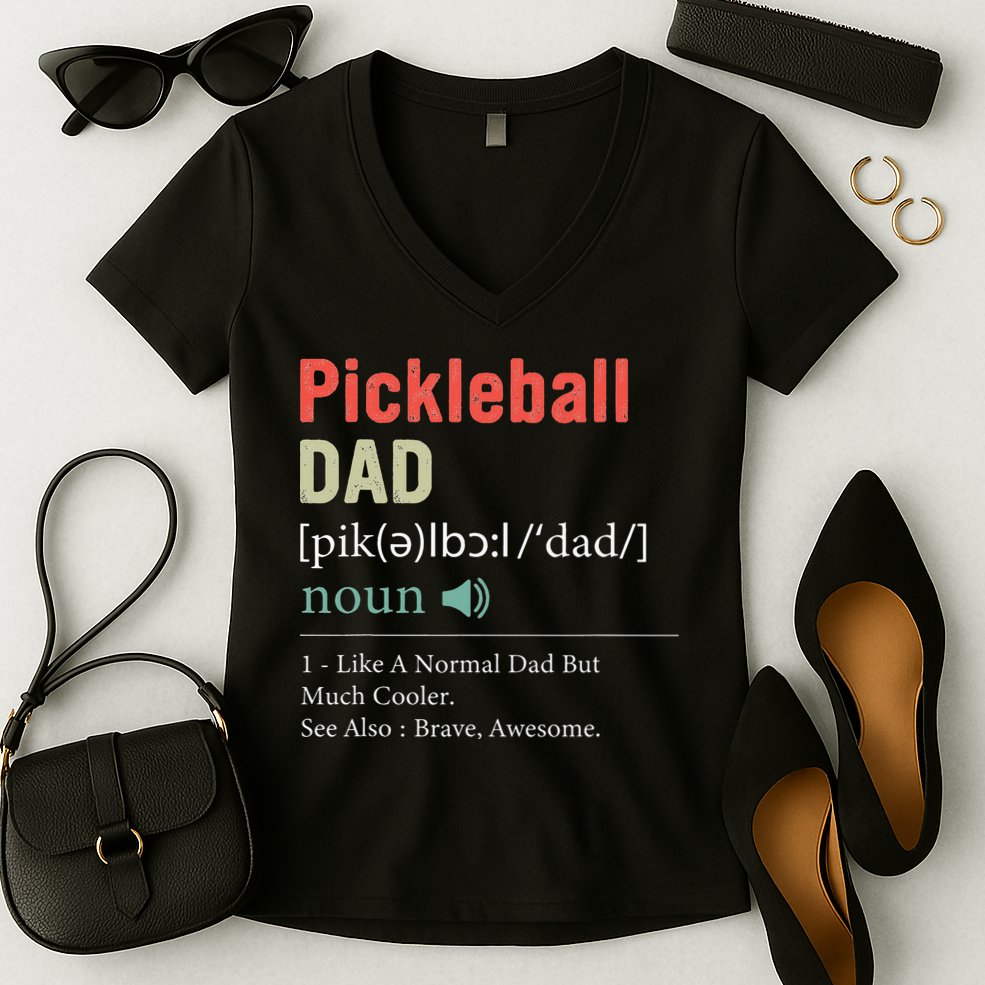 Pickleball Funny Pickleball Dad Definition Father's Day Women's V-Neck T-Shirt