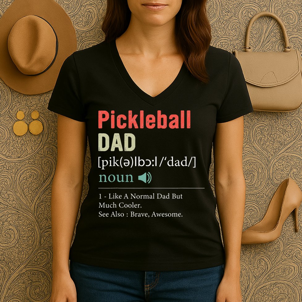 Pickleball Funny Pickleball Dad Definition Father's Day Women's V-Neck T-Shirt