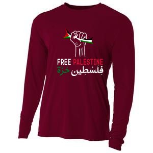 Palestine Free Palestine In Arabic Free Gaza Palestine Flag Support Cooling Performance Long Sleeve Crew