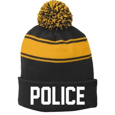 Police For Police Officer Halloween Costume Stripe Pom Pom Beanie