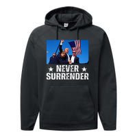 Pray For President Trump Never Surrender God Bless Trump Performance Fleece Hoodie