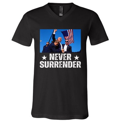 Pray For President Trump Never Surrender God Bless Trump V-Neck T-Shirt