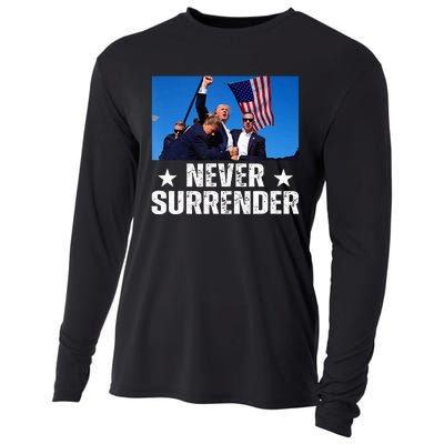 Pray For President Trump Never Surrender God Bless Trump Cooling Performance Long Sleeve Crew