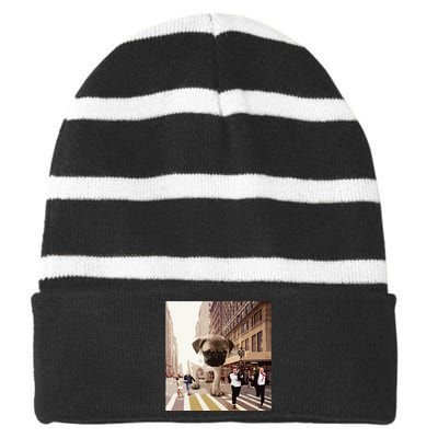 PUGZILLA Funny Pug For Dog Lovers To Halloween Striped Beanie with Solid Band