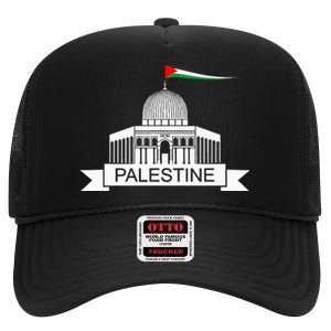 Palestine Free Palestine In Arabic Free Gaza Palestine Flag High Crown Mesh Back Trucker Hat