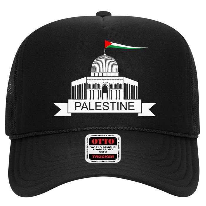 Palestine Free Palestine In Arabic Free Gaza Palestine Flag High Crown Mesh Back Trucker Hat