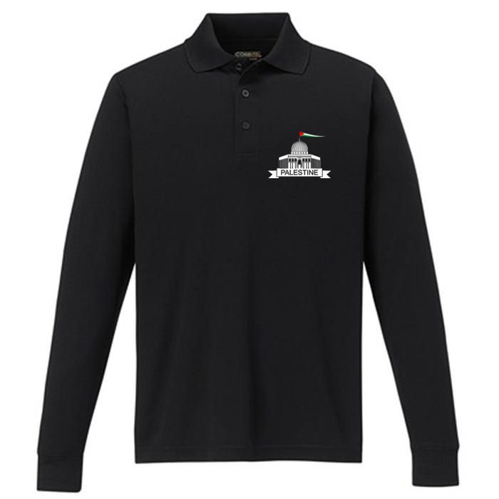 Palestine Free Palestine In Arabic Free Gaza Palestine Flag Performance Long Sleeve Polo