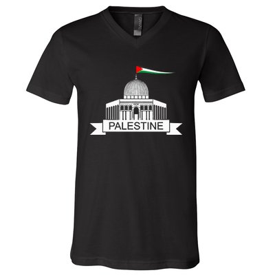 Palestine Free Palestine In Arabic Free Gaza Palestine Flag V-Neck T-Shirt