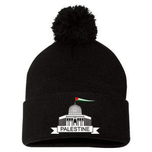 Palestine Free Palestine In Arabic Free Gaza Palestine Flag Pom Pom 12in Knit Beanie