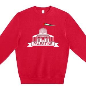 Palestine Free Palestine In Arabic Free Gaza Palestine Flag Premium Crewneck Sweatshirt