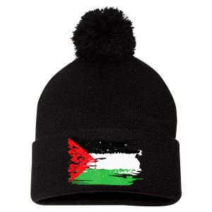 Palestine Flag Pom Pom 12in Knit Beanie