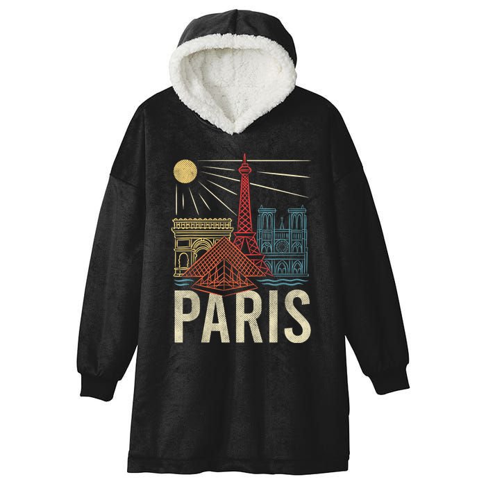 Paris France Paris Vacation Eiffel Tower Paris Souvenir Hooded Wearable Blanket