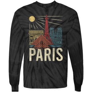 Paris France Paris Vacation Eiffel Tower Paris Souvenir Tie-Dye Long Sleeve Shirt